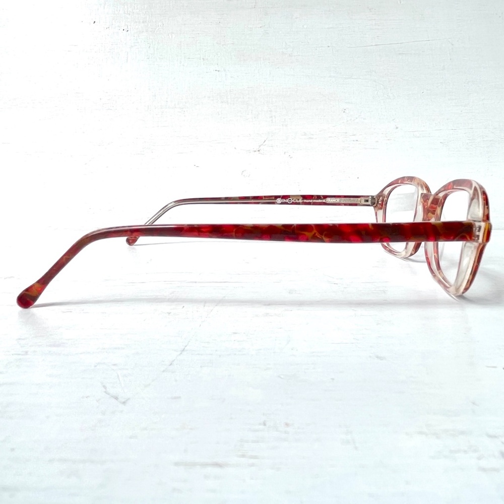 Vintage BINOCLE Fire Mosaic Confetti Red Orange Multi Marble Eyeglasses France - Picture 6 of 13